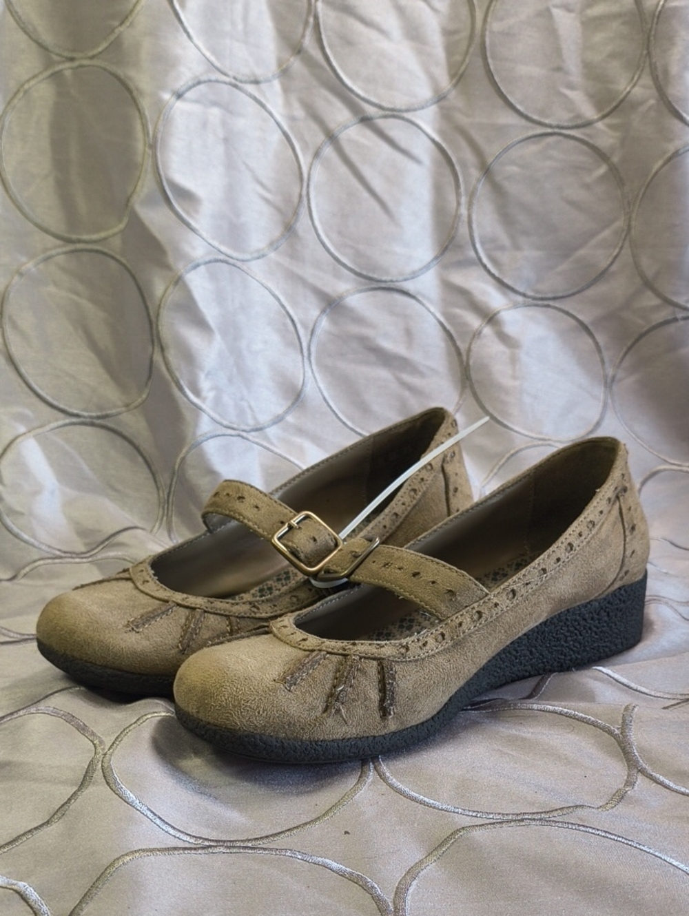 Tan Suede Like Mary Jane Dress Shoes with Buckle Strap